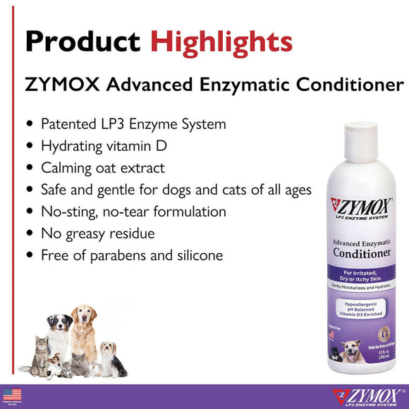Zymox Advanced Enzymatic Oatmeal Pet Conditioner Liquid for Dogs & Cats -  highlights