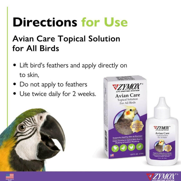 Zymox Avian Care Topical Skin Care Solution for Birds - Directions for Use