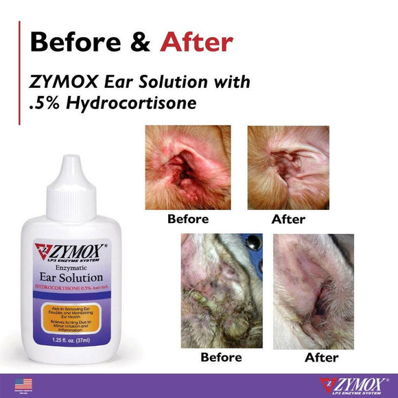 Zymox Enzymatic Ear Hydrocortisone Drops for Dogs & Cats - Before and After use