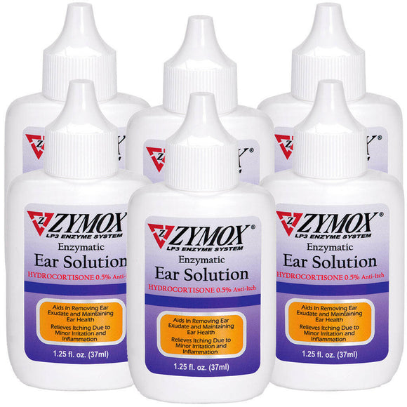 Zymox Enzymatic Ear Hydrocortisone Drops for Dogs & Cats - 1.25 fl oz - pack of 6