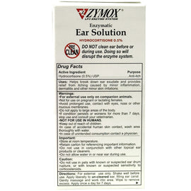 Back Label of Zymox Enzymatic Ear Hydrocortisone Drops for Dogs & Cats