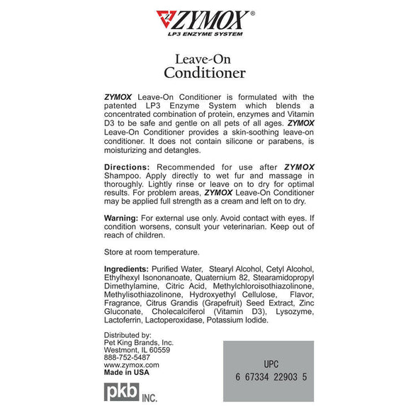 Zymox Enzymatic Leave-On Conditioner for Dogs & Cats -  Directions and Ingredients