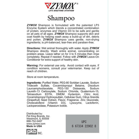 Zymox Enzymatic Pet Shampoo for Dogs & Cats - product information