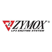 Zymox lp3 enzyme system logo featuring a red triangular emblem with a stylized ’z’ and the brand name in bold black lettering.