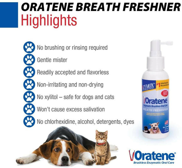 Zymox Oratene Enzyme Breath Freshener Spray for Dogs & Cats -  Highlights