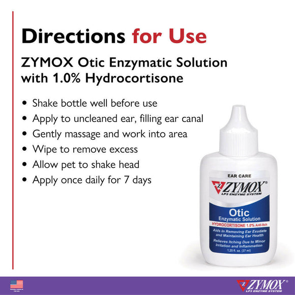 Zymox Otic Ear Treatment with 1% Hydrocortisone for Dogs & Cats - Direction for Use