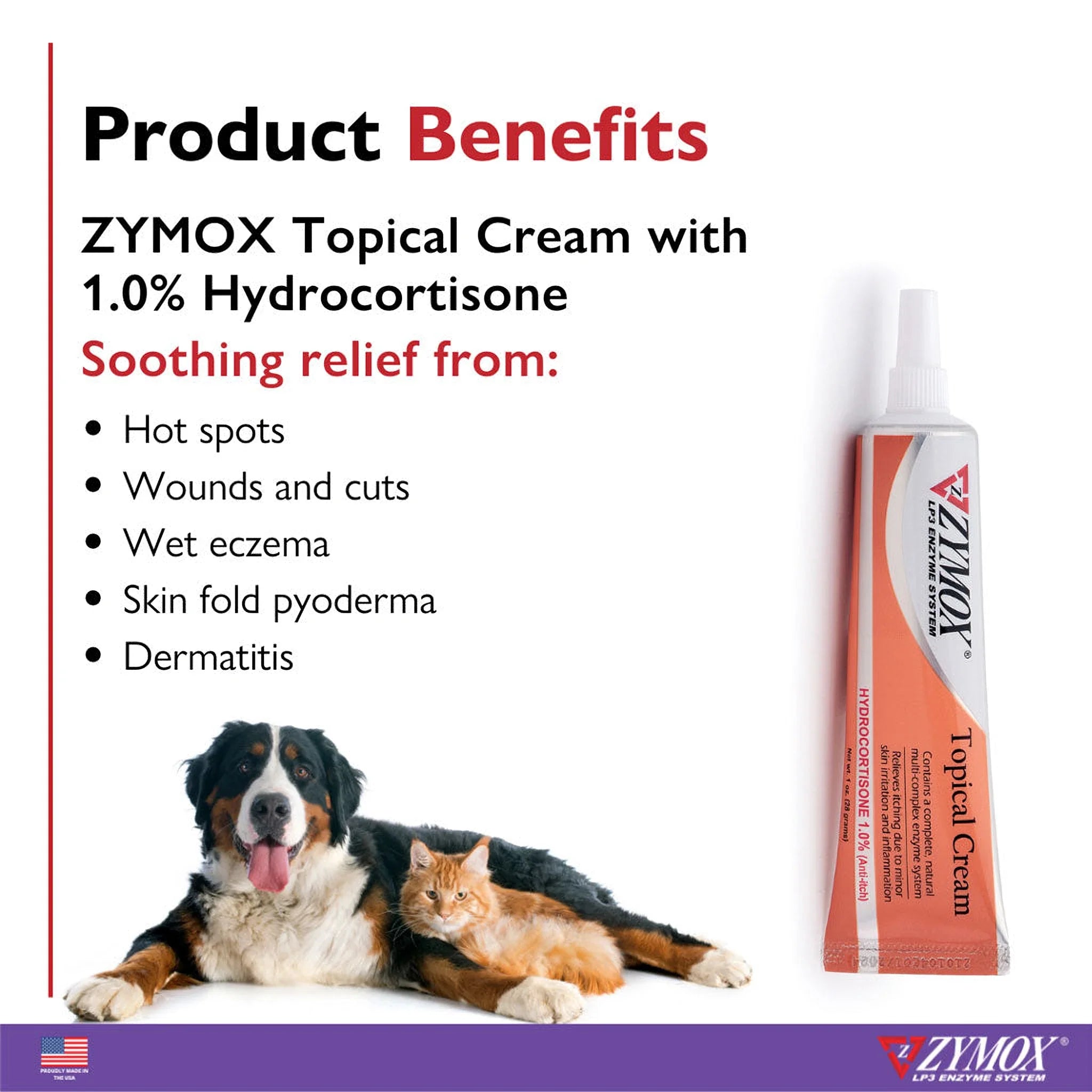 Zymox Hydrocortisone 1% Topical Cream for Dogs & Cats