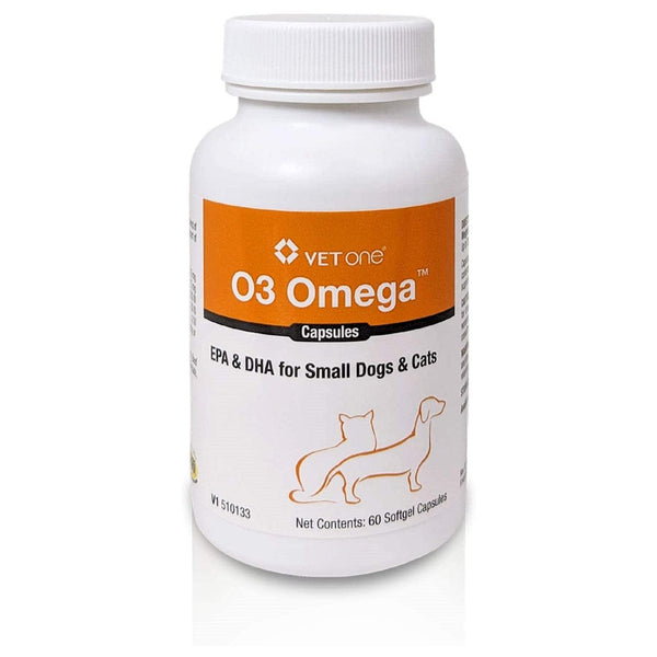 O3 Omega Capsules, EPA and DHA for Small Dogs and Cats (60 Count)