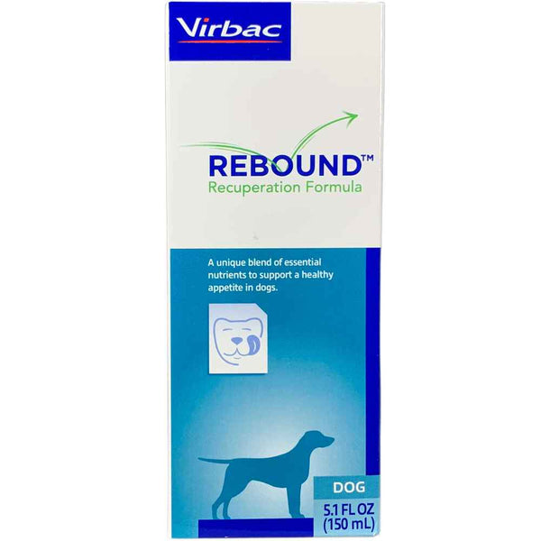 Rebound recuperation formula for dogs comes in a 5.1 oz bottle and is also available for cats