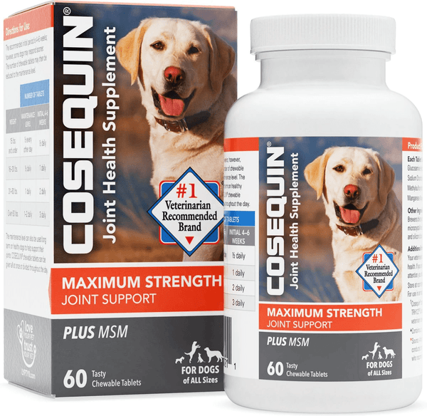 Nutramax Cosequin Maximum Strength Joint Health Supplement for Dogs - With Glucosamine, Chondroitin, and MSM, 60 Chewable Tablets