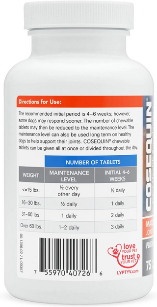 Cosequin® Maximum Strength Plus MSM & HA Joint Health Supplement (75 chewable tablets)