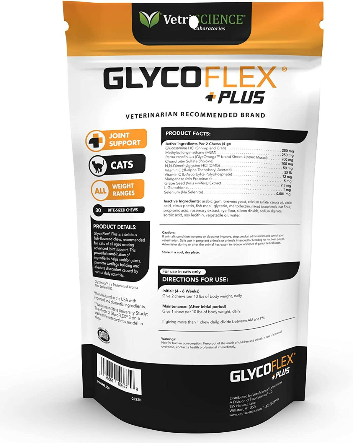 backside of glycoflex for cats