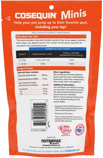 Nutramax Cosequin Minis Maximum Strength Joint Health Supplement - With Glucosamine, Chondroitin, MSM, and Omega-3's, 45 Soft Chews - 0