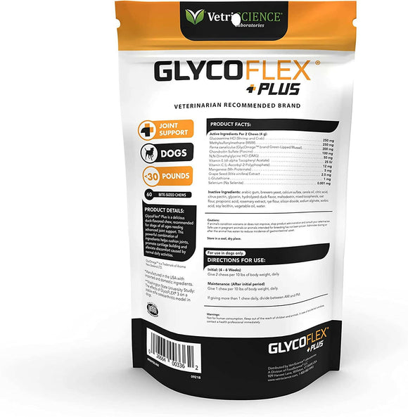 backside of glycoflex plus for small dogs