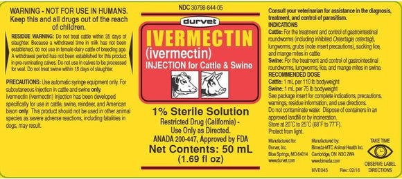 Durvet Ivermectin Injection 1% for Cattles and Swines