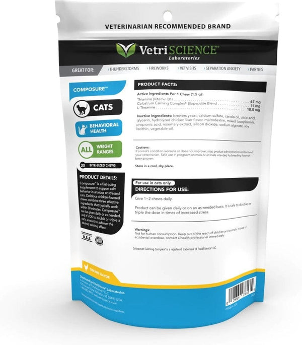 VetriScience Composure Calming Supplement for Cats (30 soft chews) Chicken Liver Flavor