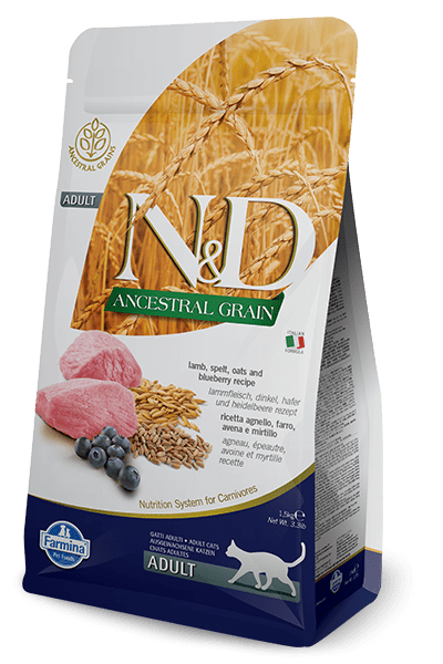 Farmina N&D Natural & Delicious Low Grain Adult Lamb & Blueberry Dry Cat Food