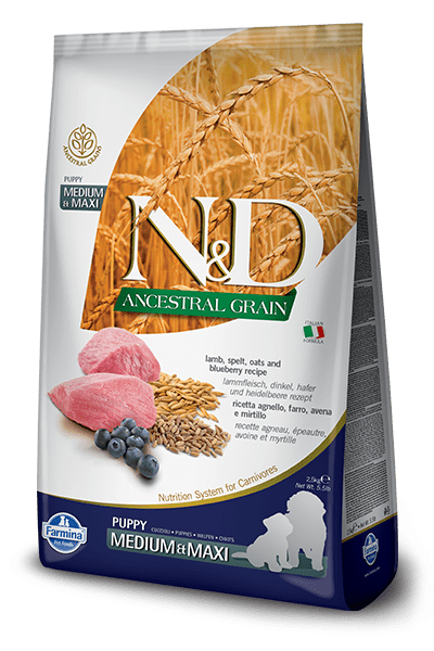 Farmina N&D Natural & Delicious Low Grain Medium & Maxi Puppy Lamb & Blueberry Dry Dog Food