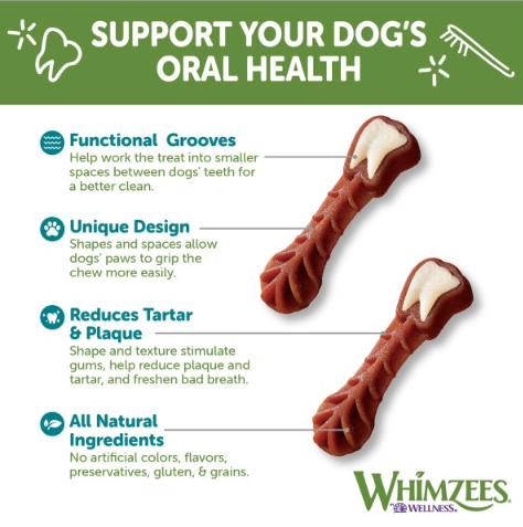 Whimzees Brushzees Natural Daily Dental Medium Breed Dog Treats