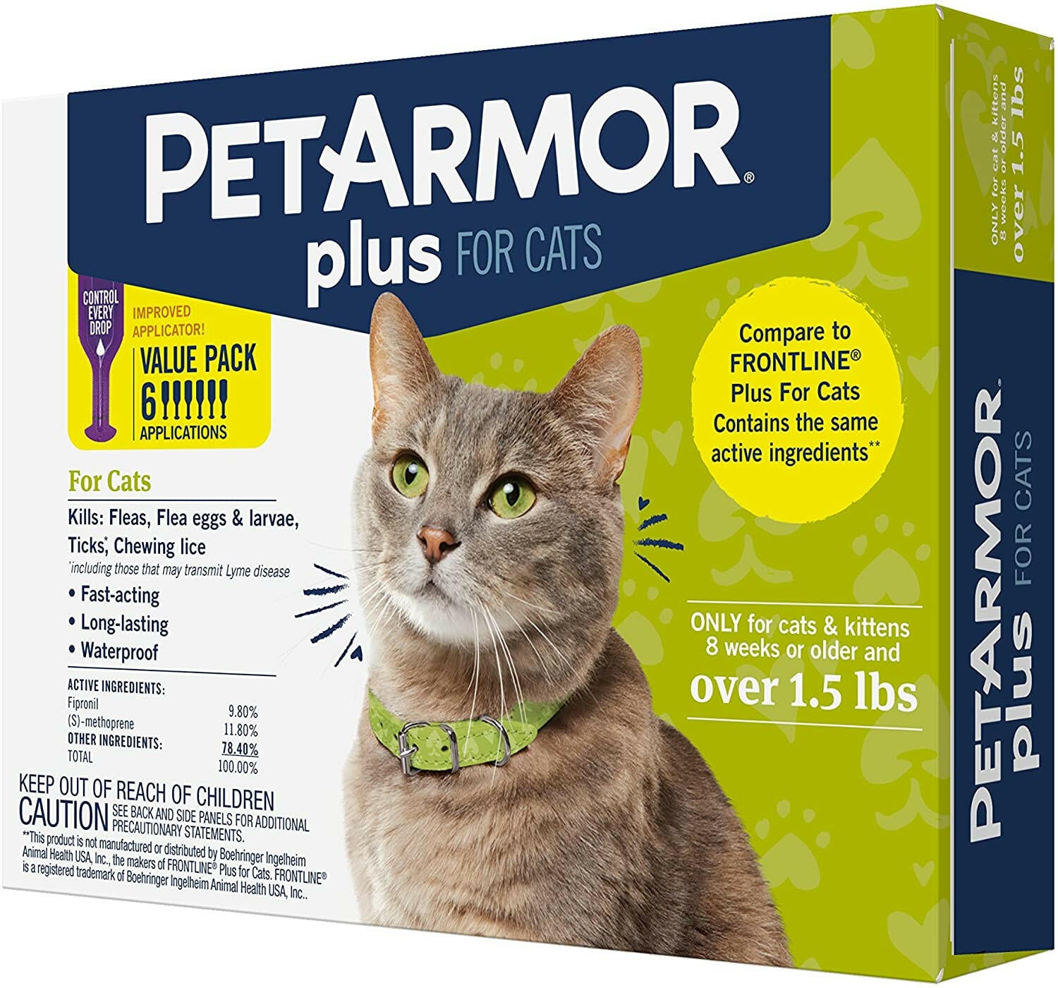 PetArmor Plus Flea & Tick Spot Treatment for Cats, over 1.5 lbs