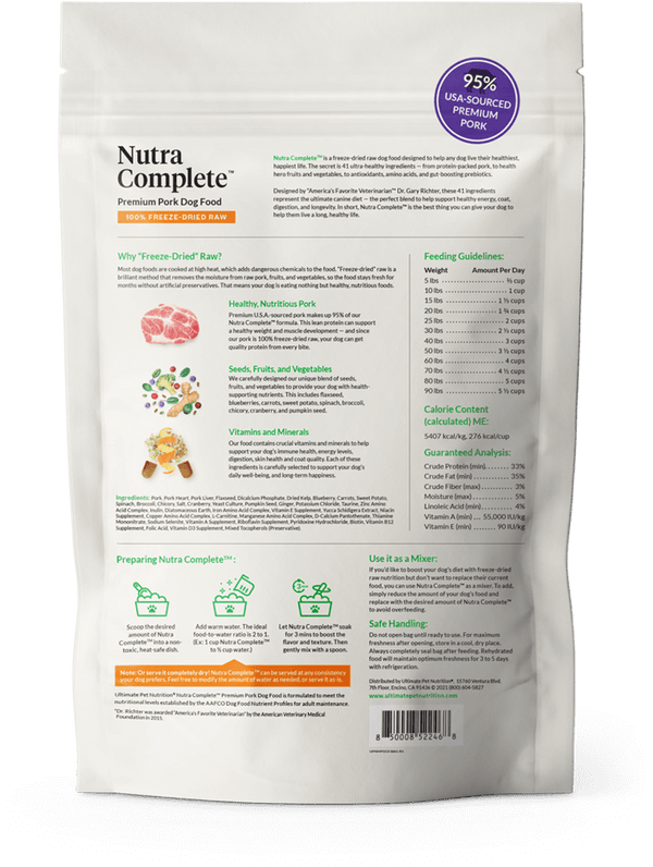 Ultimate Pet Nutrition Nutra Complete Premium Pork Freeze-Dried Raw Dog Food (5 oz) - 3 pack