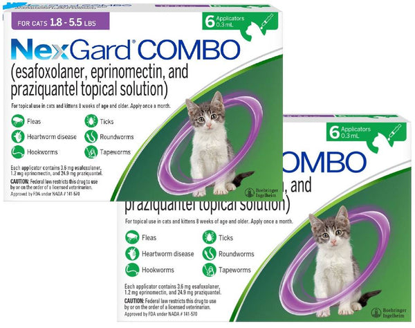NexGard COMBO Topical for Cats 1.8-5.5 lbs (Purple Box) 12 applicator