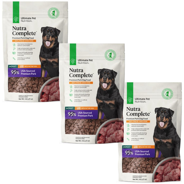 Ultimate Pet Nutrition Nutra Complete Premium Pork Freeze-Dried Raw Dog Food (5 oz) - 3 pack