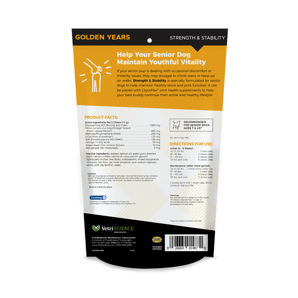 VetriScience Golden Years Strength and Stability Joint Support for Senior Dogs (60 soft chews)