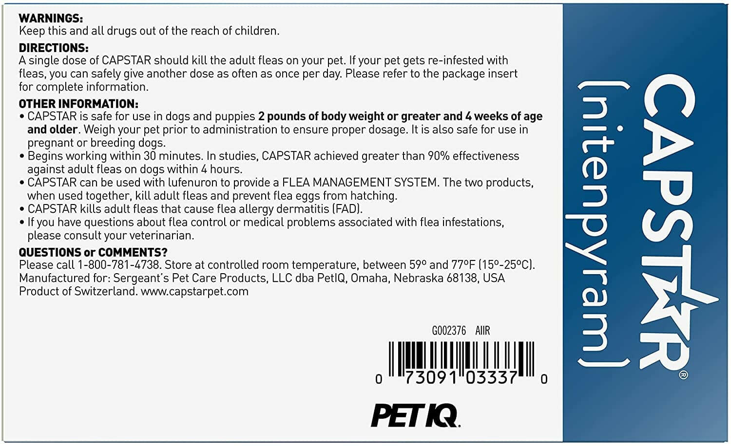 Capstar( Nitenpyram) Oral Flea Treatment for Dogs