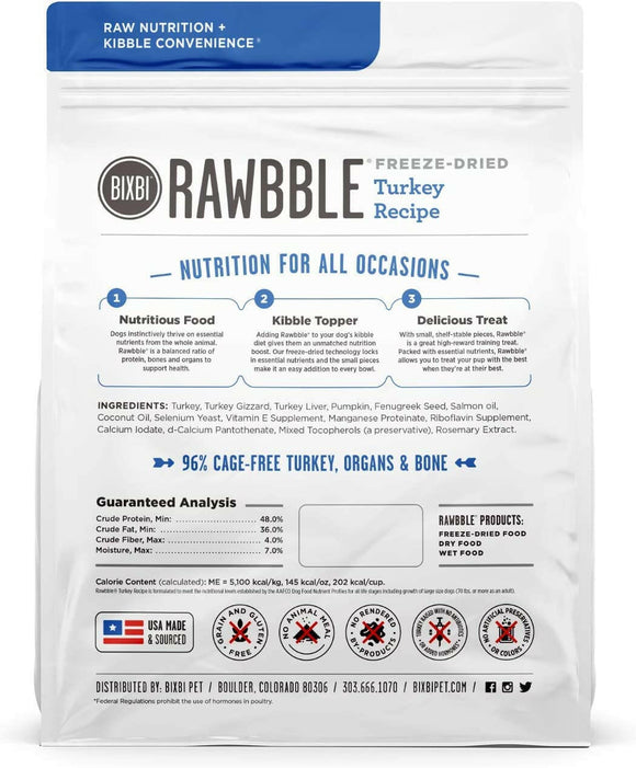 Bixbi Rawbble Freeze-Dried Dog Food, Turkey Recipe