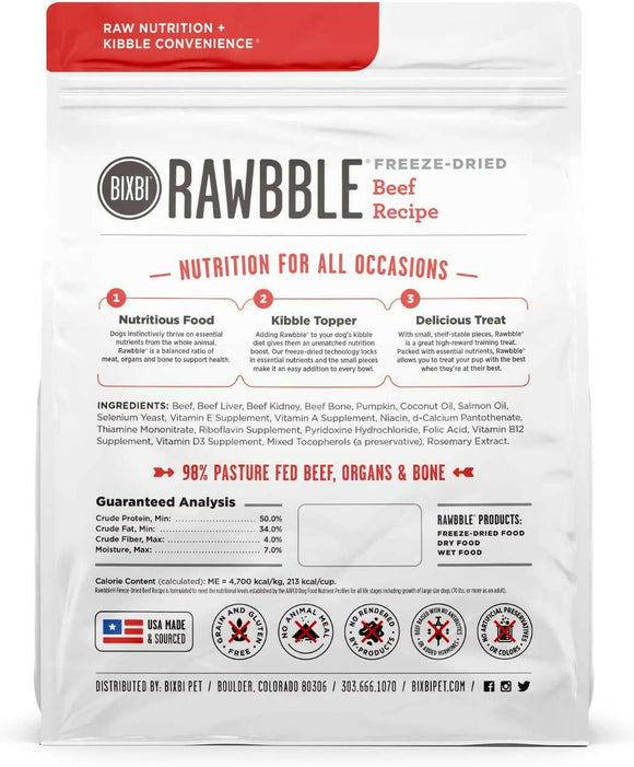 Bixbi Rawbble Freeze-Dried Dog Food, Beef Recipe