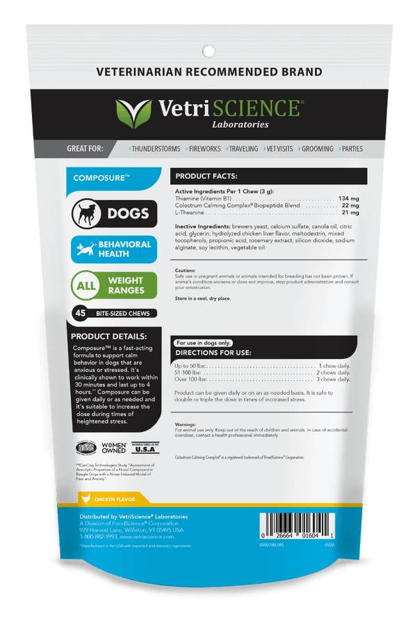 VetriScience Composure Chicken Liver Flavored Calming Supplement Soft Chews for Dogs