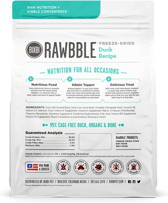 Bixbi Rawbble Freeze-Dried Dog Food, Duck Recipe