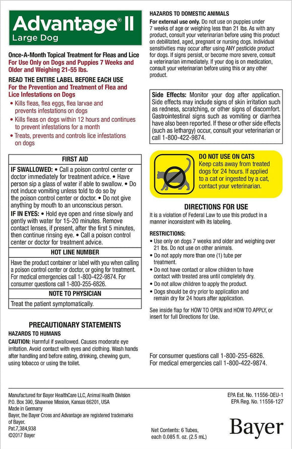 Advantage II Flea Control for Large Dogs (21-55 lbs) Red Box