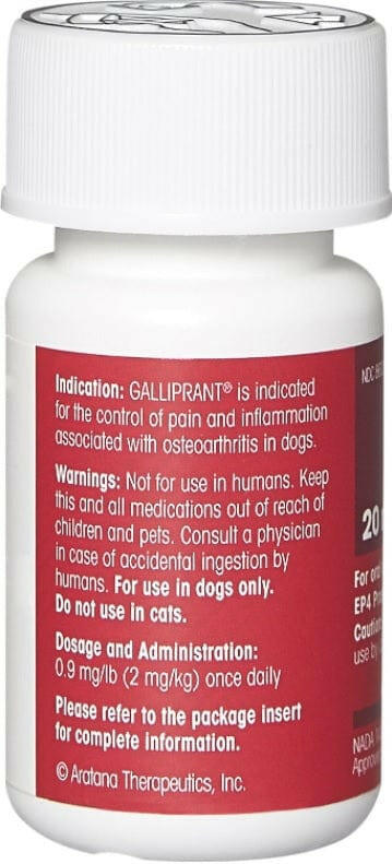 Galliprant Tablets, 20mg Back of Bottle