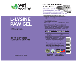 Vet Worthy L-Lysine Paw Gel for Cats 3 oz