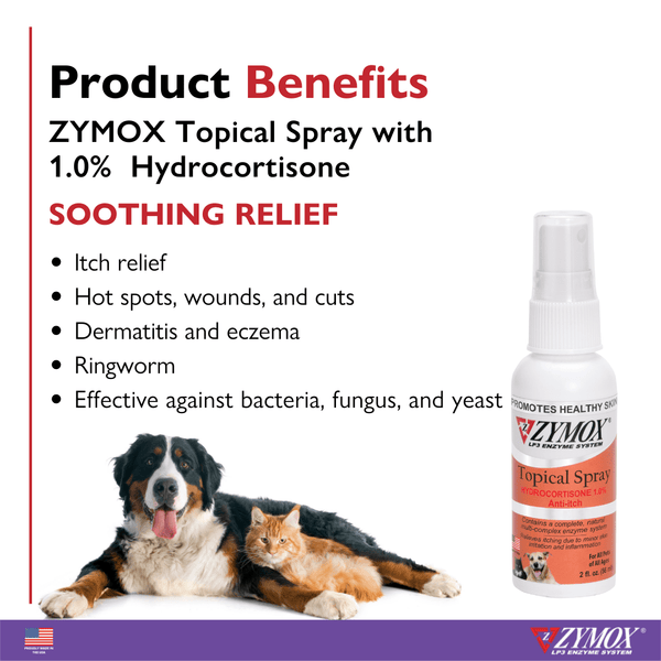 Zymox Veterinary Strength Topical Spray Hydrocortisone 1.0% for Dogs & Cats (2 oz)