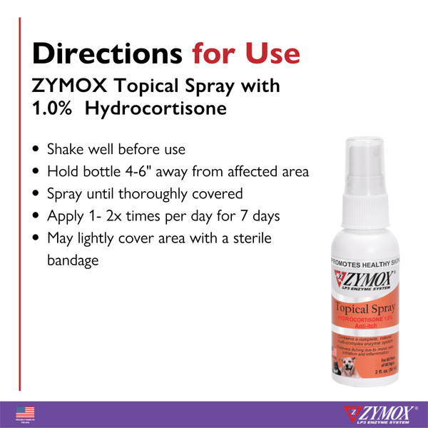Zymox Veterinary Strength Topical Spray Hydrocortisone 1.0% for Dogs & Cats (2 oz)