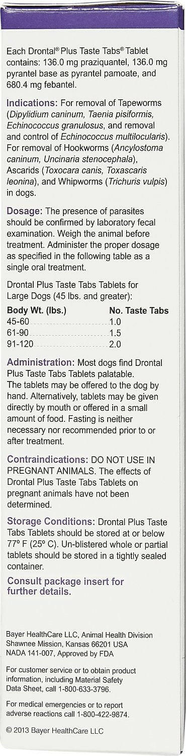 Drontal Plus for Large Dogs 14+ lbs (30 taste tabs)