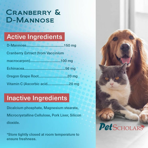 Pet Scholars Cranberry & D-Mannose Urinary Tract Support (75 Chewable Tablets)
