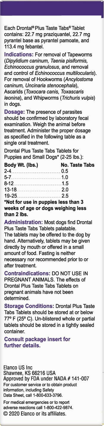 Drontal Plus for Small Dogs 2-25lbs (40 taste tabs)