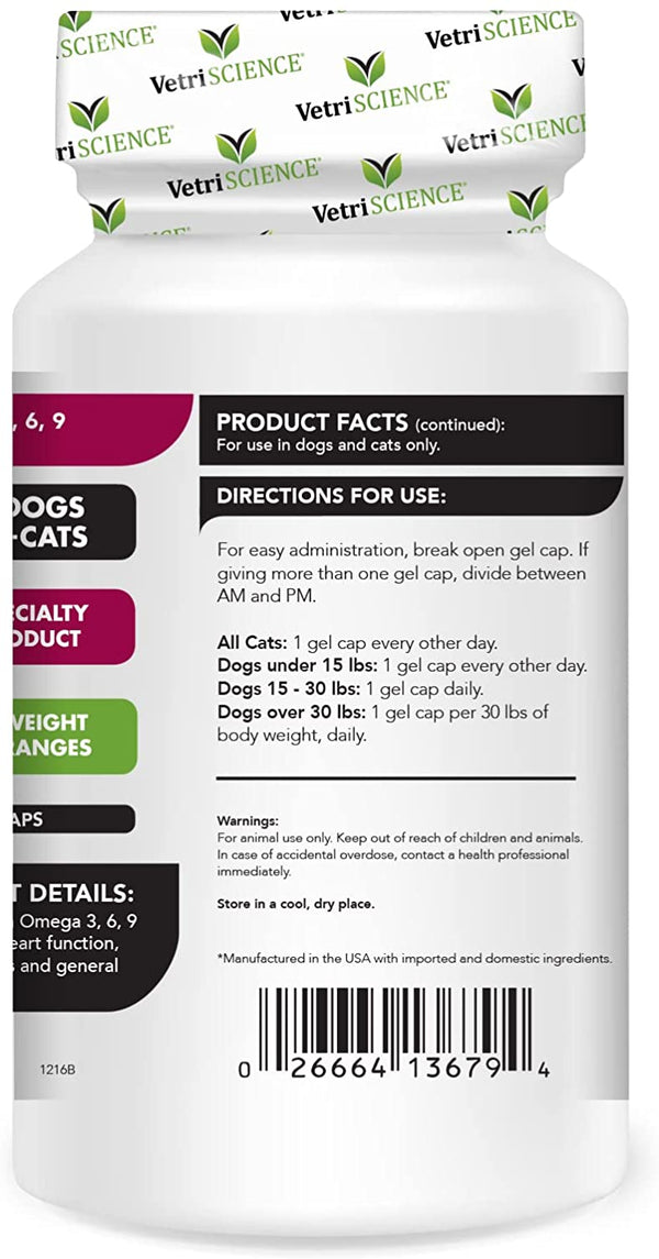 VetriScience Omega 3,6,9 for Dogs and Cats (90 Gel Caps)