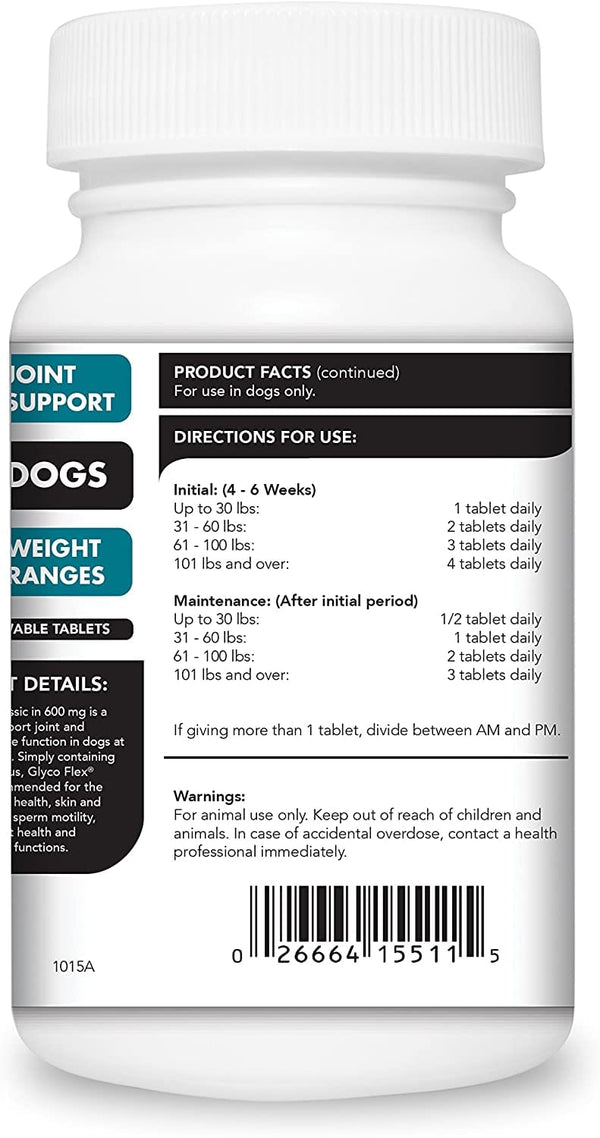 VetriScience GlycoFlex Classic 600 Mg Chewable Tablets Joint Supplement for Dogs