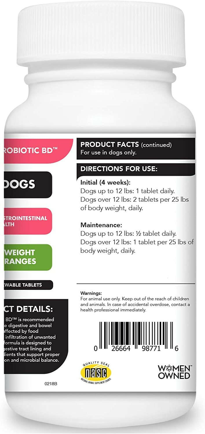 VetriScience Vetri Probiotic BD Digestive Supplement for Dogs (120 chewable tablets)