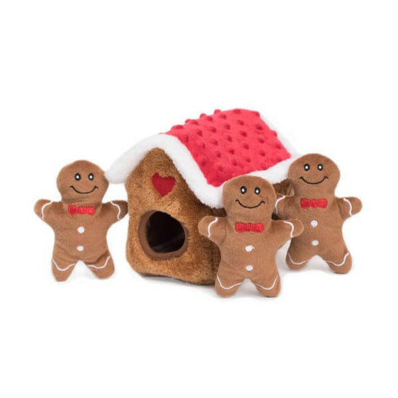 ZippyPaws Holiday Zippy Burrow Dog Toy, Gingerbread House