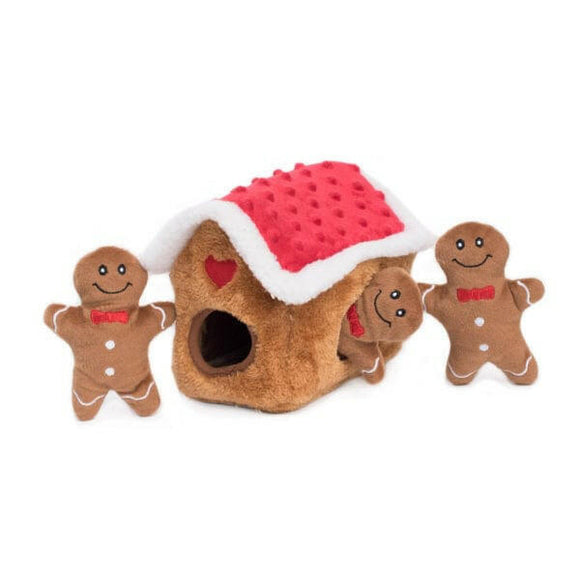 ZippyPaws Holiday Zippy Burrow Dog Toy, Gingerbread House