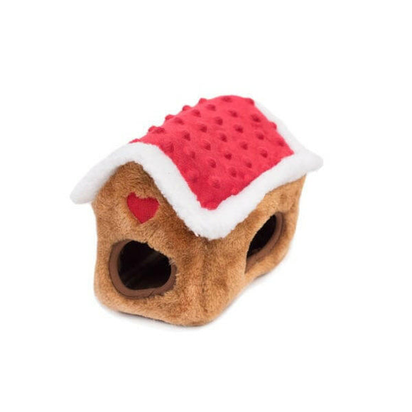 ZippyPaws Holiday Zippy Burrow Dog Toy, Gingerbread House