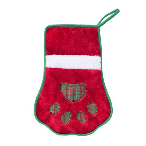 ZippyPaws Holiday Stocking for Pets, Red Paw